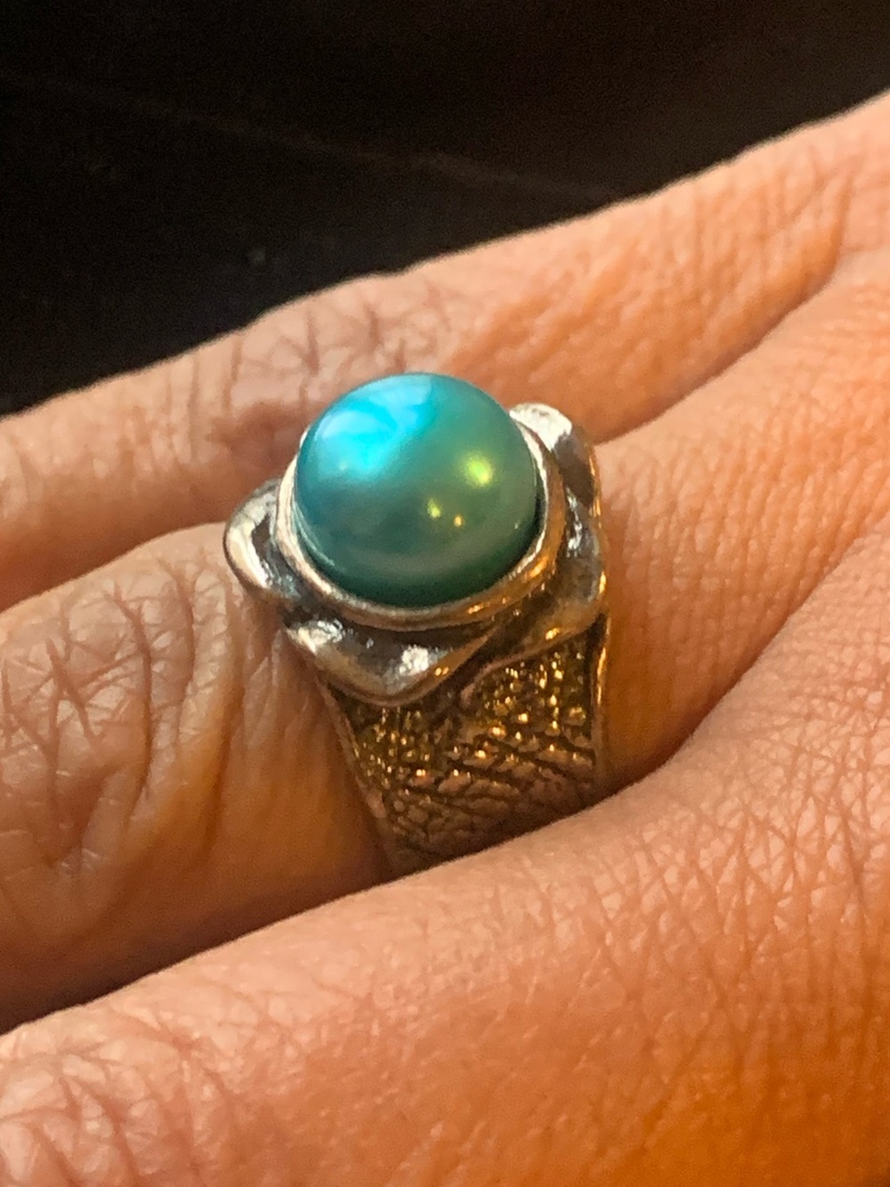 Blue Cabochon Silver Ring - Unbranded size 6